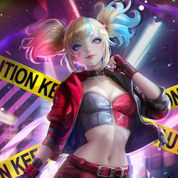 This is a pixiv picture whose title is Harley Quinn Isekai.