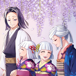 This is a pixiv picture whose title is お館様夫妻と双子の姉妹.