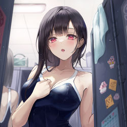 This is a pixiv picture whose title is えっと…下着を持ってこなかった···.