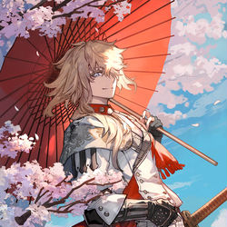 This is a pixiv picture whose title is 桜と傘と則宗さん.