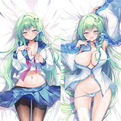 This is a pixiv picture whose title is 東方Project「東風谷早苗」抱き枕カバー.