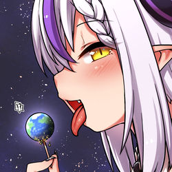 This is a pixiv picture whose title is 超巨大ラプ様の地球もぐもぐ💜.