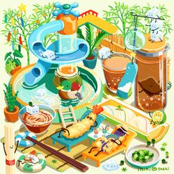 This is a pixiv picture whose title is 流しそうめんスライダー.