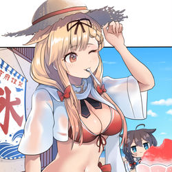This is a pixiv picture whose title is 夕立（時雨モデル水着.