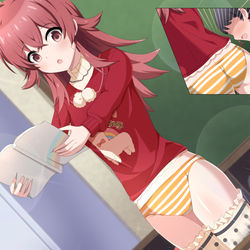 This is a pixiv picture whose title is 授業中にスカートを下ろされる小〇果穂.