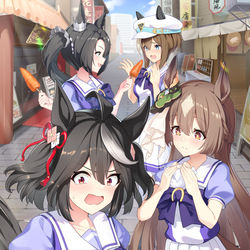 This is a pixiv picture whose title is ウマ娘たちの食べ歩き.