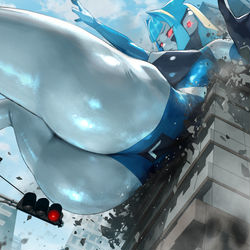 This is a pixiv picture whose title is 巨大ヒロインビル破壊.