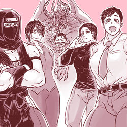 This is a pixiv picture whose title is 腰回りムチムチ成人男性乳首ピアス忍者妊娠可能お兄さんタウン.