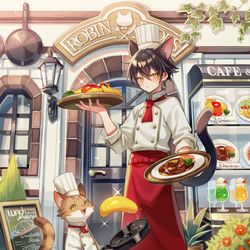 This is a pixiv picture whose title is 猫の洋食屋さん.