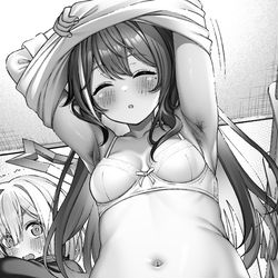 This is a pixiv picture whose title is いつも長袖で油断していた腋を温泉旅行で目撃されるA〇Ki.