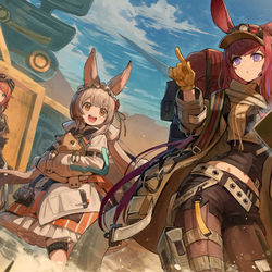 This is a pixiv picture whose title is 【お仕事】アークナイツEN版『ニヤニヤ谷へ』記念イラスト.