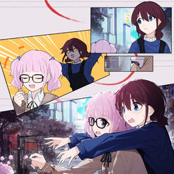 This is a pixiv picture whose title is 用之前的废稿拼成一个小漫画.