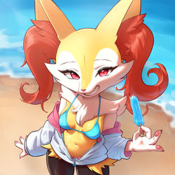 This is a pixiv picture whose title is braixen at the beach.