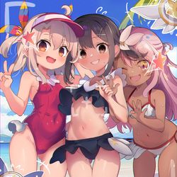 This is a pixiv picture whose title is HBD Chloe, Miyu and Illya!!.