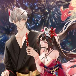 This is a pixiv picture whose title is 花火X穹.