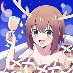 This is a pixiv picture whose title is 鹿乃子のこ🛀（鹿せんべい風呂）.