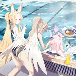 This is a pixiv picture whose title is スク水ティーパーティー.