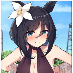 This is a pixiv picture whose title is 新水着発表にあたって耳寄りの情報を教えてくれるフラッシュさん.