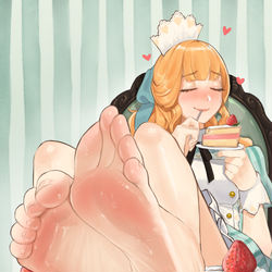 This is a pixiv picture whose title is Felicia enjoying cake 🍰.