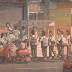 This is a pixiv picture whose title is 小云兮上学记-初中篇-吃炸串.