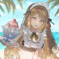 This is a pixiv picture whose title is メイド服×水着.