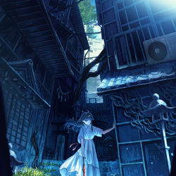 This is a pixiv picture whose title is 「音に誘われて」.
