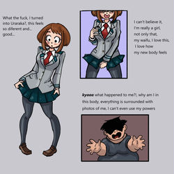 This is a pixiv picture whose title is Ochaco Uraraka Body swap.