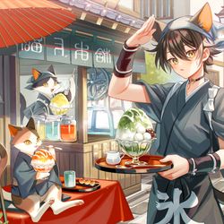 This is a pixiv picture whose title is 猫のかき氷屋さん.
