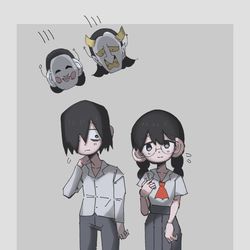 This is a pixiv picture whose title is お面に相応しい身体にさせられちゃう地味カップル.