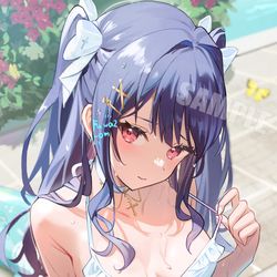 This is a pixiv picture whose title is 白水着で照れ美少女.