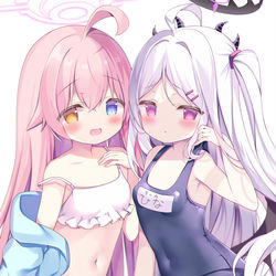This is a pixiv picture whose title is 『先生～水着似合う？』.