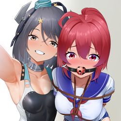 This is a pixiv picture whose title is 天敵と記念撮影するイムヤさん.