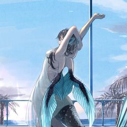 This is a pixiv picture whose title is 朝の水浴び.