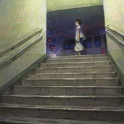 This is a pixiv picture whose title is 帰路の踏切.