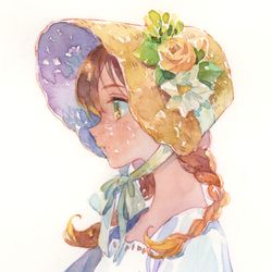 This is a pixiv picture whose title is 麦わらボンネット.