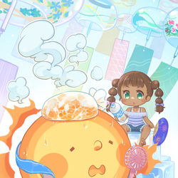 This is a pixiv picture whose title is のんびりイラスト「猛暑」.