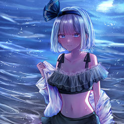 This is a pixiv picture whose title is 月明かりの下.