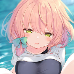 This is a pixiv picture whose title is 半分水着半分制服.