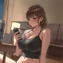 This is a pixiv picture whose title is 風呂上がりに生徒とのラインをチェックしてつい頬が緩む水泳部顧問.