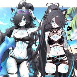 This is a pixiv picture whose title is W水着黒キャス💙.