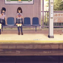 This is a pixiv picture whose title is 椅子ひとつ分の距離感.