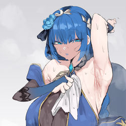 This is a pixiv picture whose title is 연주하느라 땀에젖은 르노어 누나.
