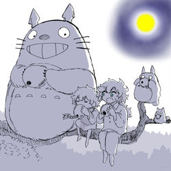 This is a pixiv picture whose title is トトロとたぬき.