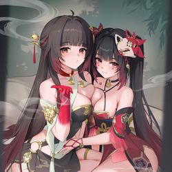This is a pixiv picture whose title is 灵砂 & 花火.