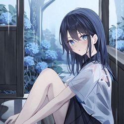 This is a pixiv picture whose title is 雨宿り.