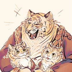 This is a pixiv picture whose title is 虎先锋和他的两个孩子.