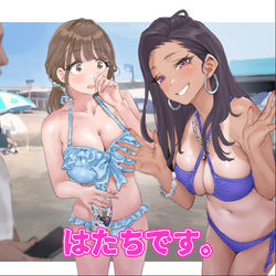 This is a pixiv picture whose title is ビキニ美女にアンケート！.