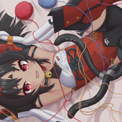 This is a pixiv picture whose title is Nekomata  vs thread.