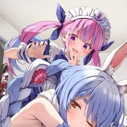 This is a pixiv picture whose title is 満更でもない.