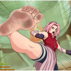 This is a pixiv picture whose title is Sakura Kick with Dirty Feet.